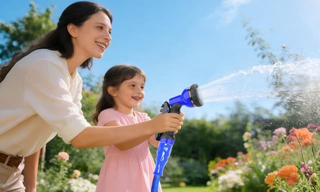 Thumbnail 6 de HOMOZE expandable garden hose pipe (Blue) with 3/4" and 1/2" fittings, anti-leak design, 10-function spray nozzle, 50ft