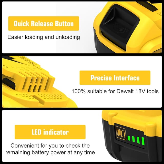 Detalle de Pack 2 batteries Li-ion 18V 5,0Ah Goodexo pour outils Dewalt (remplacement DCB182 / DCB180 / DCB184)