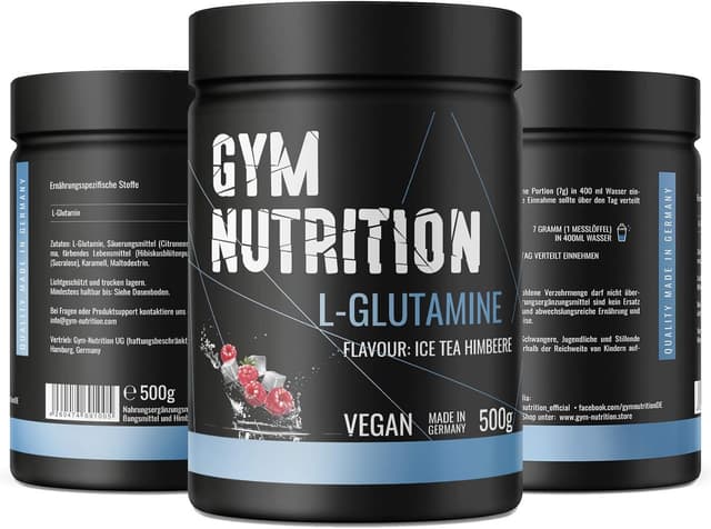 Detalle de Ultrareines L-Glutamin Pulver extra hochdosiert (500 g) – vegan, laborgeprüft – Eistee Himbeere