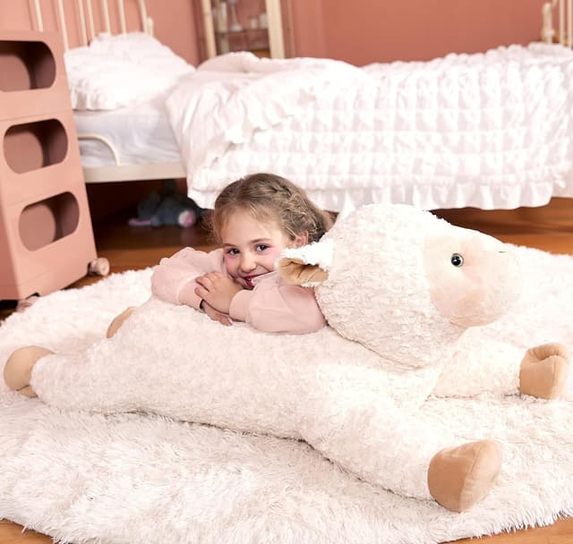 Detalle 2 de IKASA Großes Schaf-Kuscheltier 78 cm – riesiges Plüschtier (weiß)