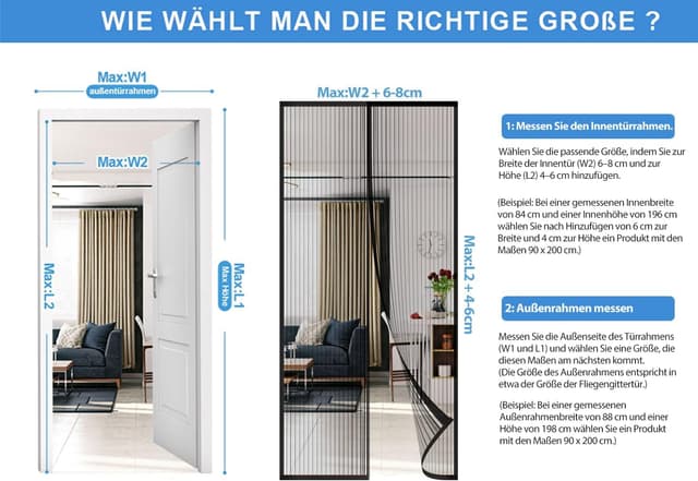 Detalle 2 de DIKER Fliegengitter Magnet Tur für Balkontür & Terrassentür (Lamellenvorhang, Schwarz, 100 x 240 cm)