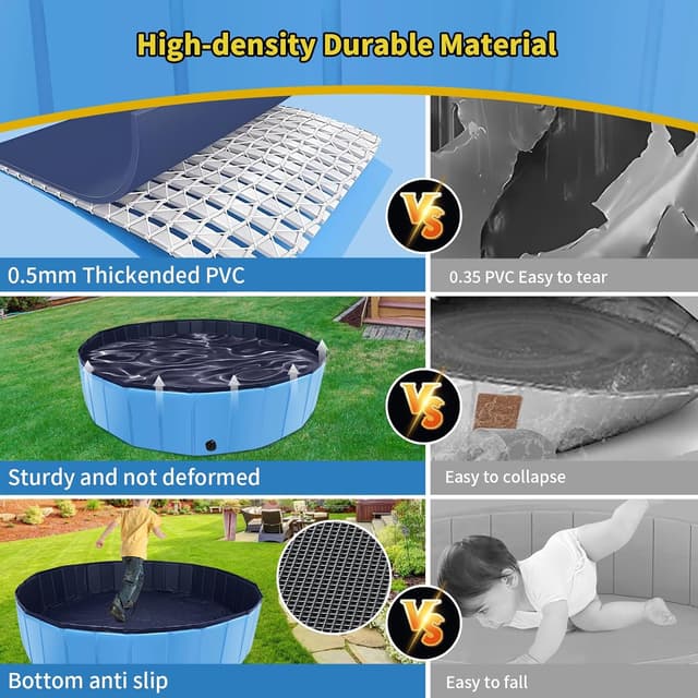 Detalle 2 de CACSPS faltbarer Hundepool 120 x 30,5 cm – Übergröße aus Hartplastik, klappbar