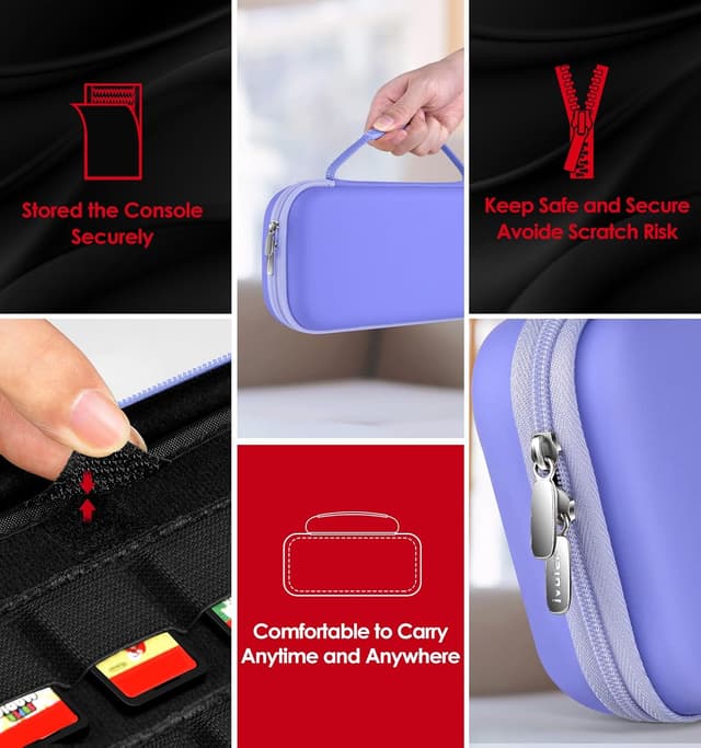 Thumbnail 6 de ivoler Tragetasche für Nintendo Switch 2 (Modell 2025) – Hartschale mit Platz für 12 Spiele, lila