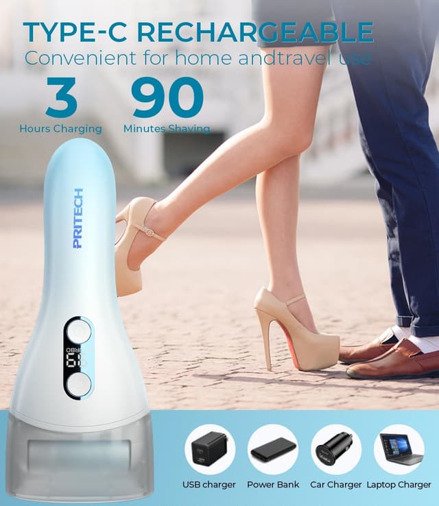 Detalle de PRITECH elektrischer Hornhautentferner für die Fußpflege (wiederaufladbar) – Hornhautfeile mit Turbo-Modus, IPX7, blau