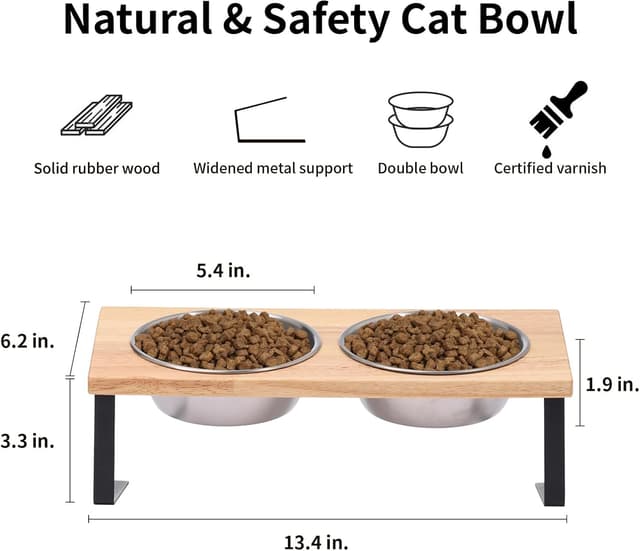 Detalle de Elevated Cat Bowls 15° Tilted Raised Stainless Steel Bowl Stand Set for Small Dogs & Cats