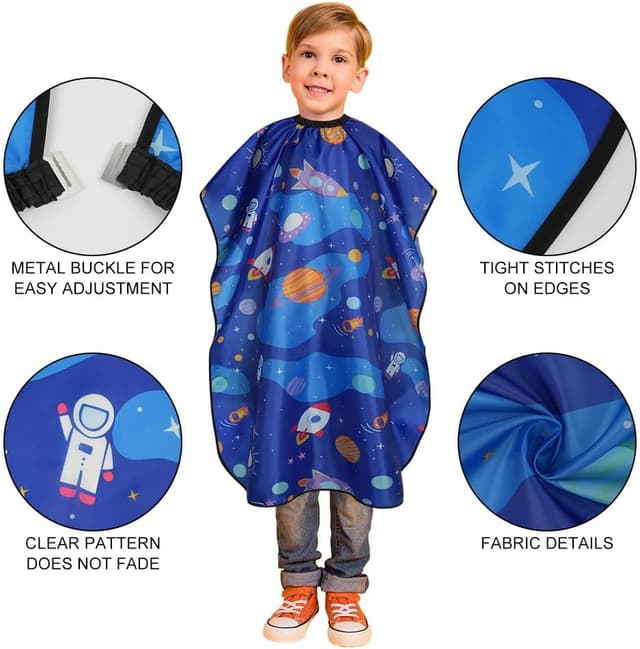 Detalle de AYBUY mantellina per taglio capelli bambini con pettine e spazzola (collo regolabile) – Blu