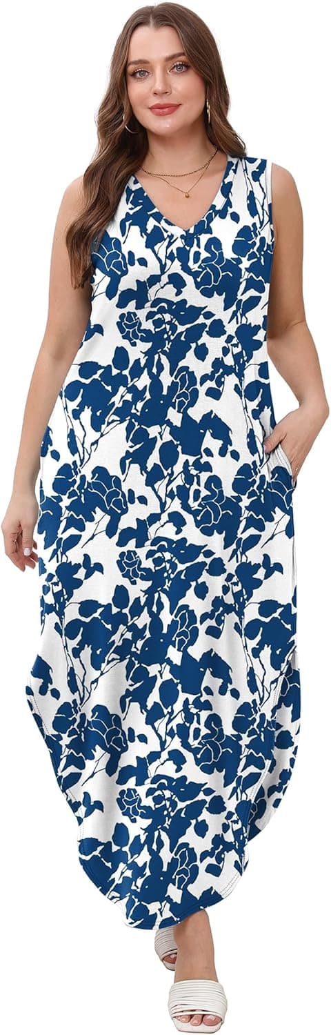 Detalle de Sampeel Summer Maxi Dress for Vacations & Beach Days with V-Neck, Side Slit, and Pockets