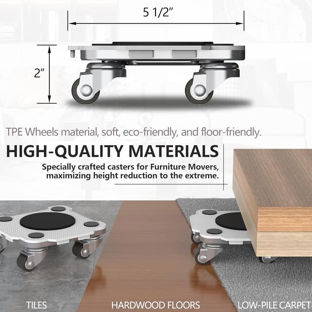 Detalle de ONEON Furniture Mover Pro Set (4 Dollies + 1 Lifter) with TPE Wheels