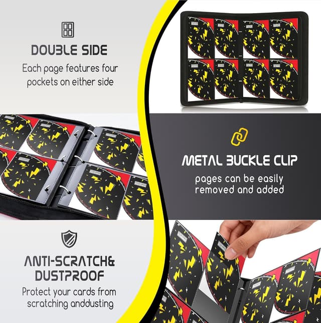 Thumbnail 6 de Trading Card Binder 4 Pocket (400-Card Capacity) with 50 Removable Sleeves, Waterproof Zipper Album for MTG/TCG Cards