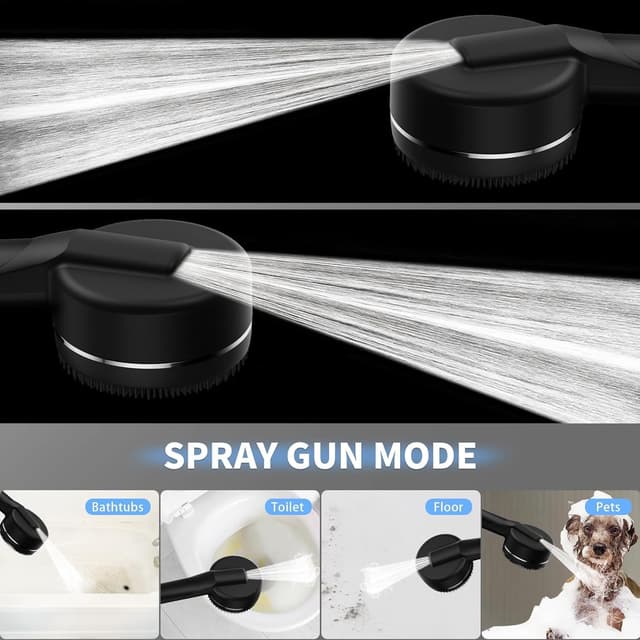 Detalle de Duschkopf mit Filter & Hochdruck Handbrause (4 Strahlarten) inkl. Schlauch und Stoppfunktion – schwarz