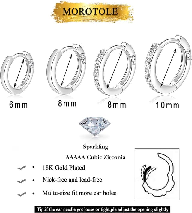 Detalle de MOROTOLE 4 Paar kleine Creolen & Huggie-Ohrringe aus 925 Silber (Set) mit Zirkonia