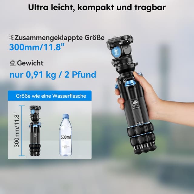 Detalle 2 de Sirui AM-223L+AT-10 Carbon Mini Video Stativ-Set mit Flüssigkopf