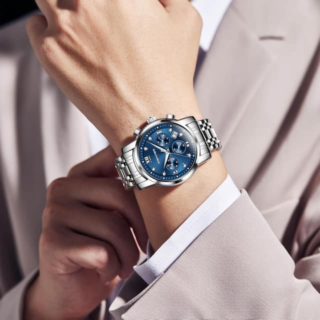 Detalle 2 de PINDOWS Herrenuhr Luxus Quarz-Analog mit Datumsanzeige und großem Ziffernblatt