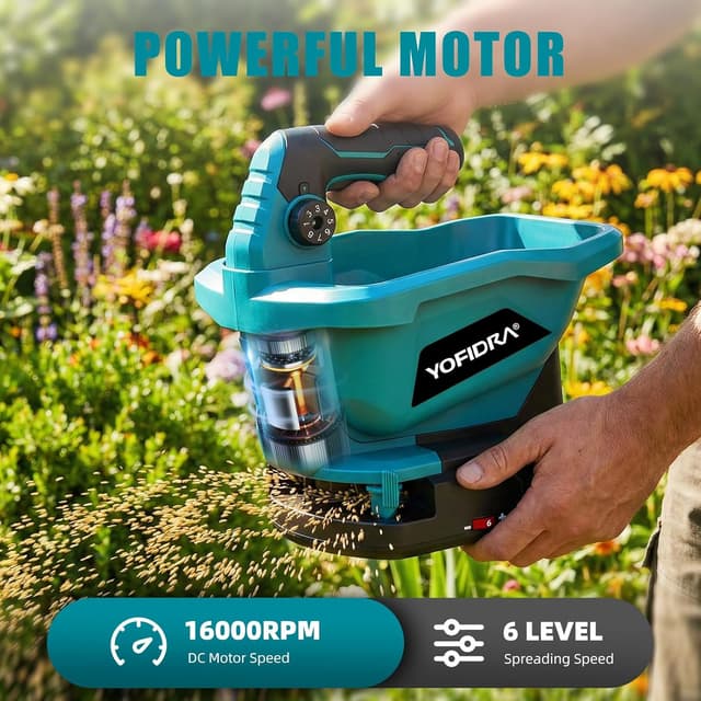 Detalle 2 de Yofidra Cordless Seed Spreader (3.3L) with 6 speed settings & up to 5m scatter width