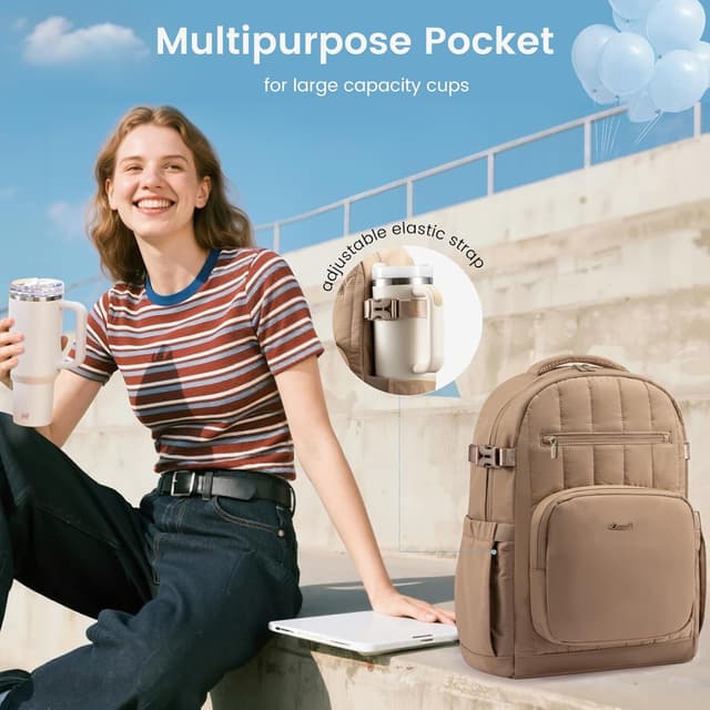 Detalle 2 de LOVEVOOK Damen-Rucksack für 15,6 Zoll, wasserdicht, Schulrucksack mit Laptopfach