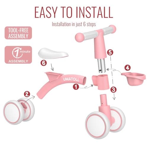 Detalle 2 de Umatoll bicicleta sin pedales para niños desde 1 año con canasta (rosa)