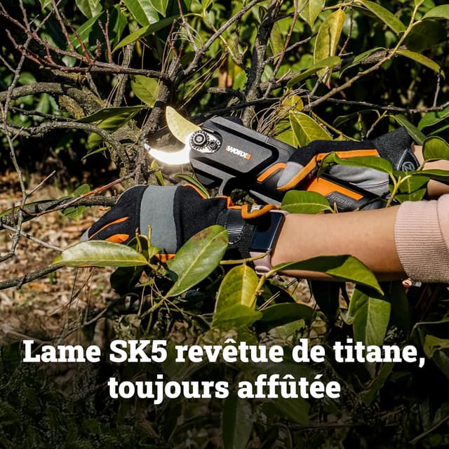 Detalle de WORX Sécateur sans fil 20V WG330E brushless — coupe jusqu’à 25 mm, batterie 2Ah incluse