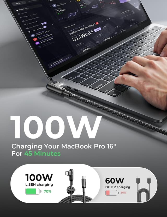 Detalle de LISEN USB‑C to USB‑C cable 100W, 2m