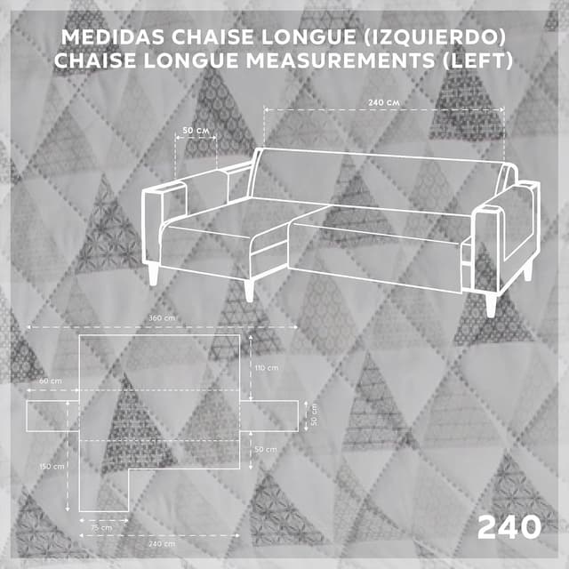 Detalle de Textil-home Copridivano per chaise longue con penisola Malu 240 cm – salvadivano trapuntato universale