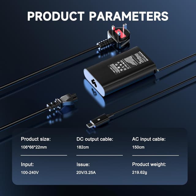 Detalle de 65W USB-C Laptop Charger (USB-C PD) for Dell Latitude, XPS & Chromebook
