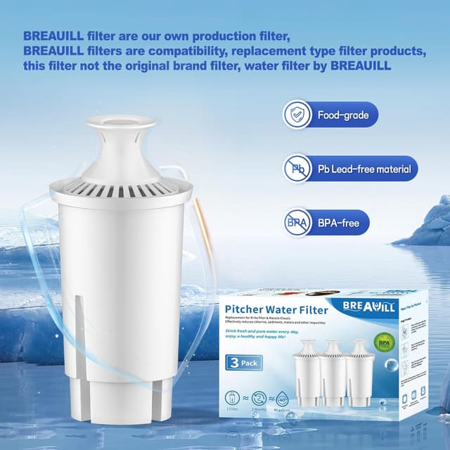 Thumbnail 6 de BREAUILL NSF certified pitcher water filter replacement (compatible with Brita-style pitchers, 3-pack)