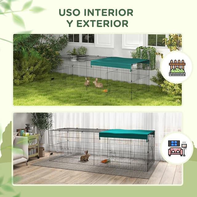 Detalle de PawHut Parc enclos modulable en acier avec bac 220 x 85 x 70 cm (vert) pour rongeurs et petits animaux