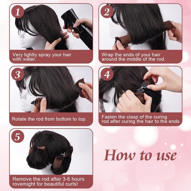 Detalle de LOPHE 4er Set hitzefreie Lockenwickler für Overnight Blowout – Lockenband ohne Hitze