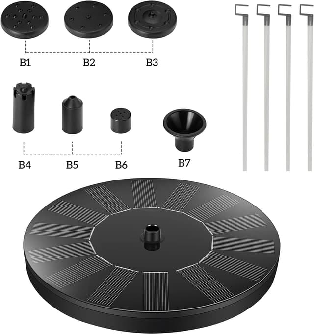 Detalle 2 de Jsdoin solar fountain pump with 7 nozzle heads – solar-powered water feature for ponds, bird baths and patios