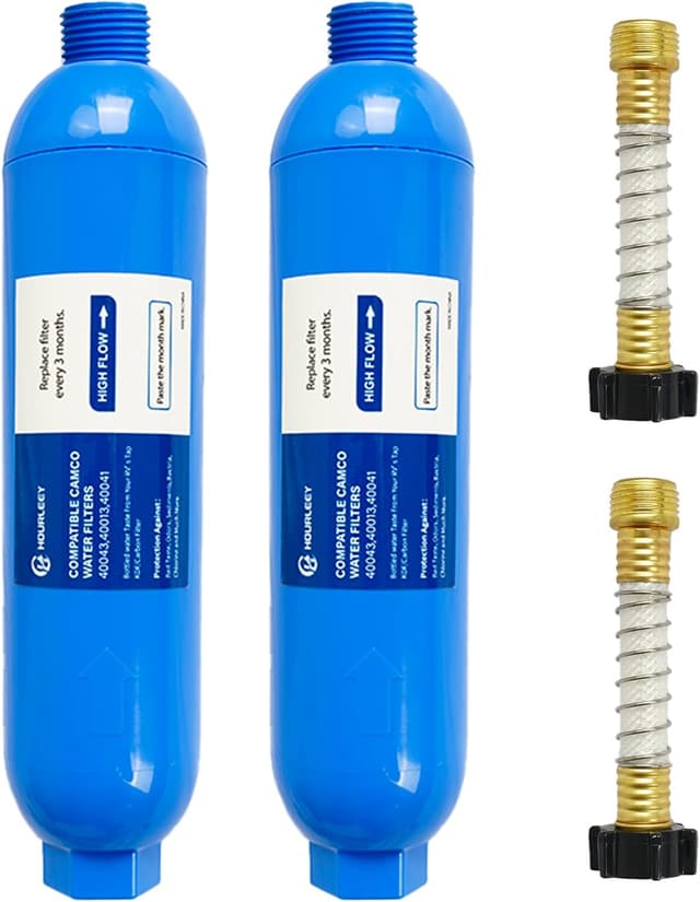 Detalle de Hourleey 2-Pack RV Inline Water Filter with Flexible Hose Protectors