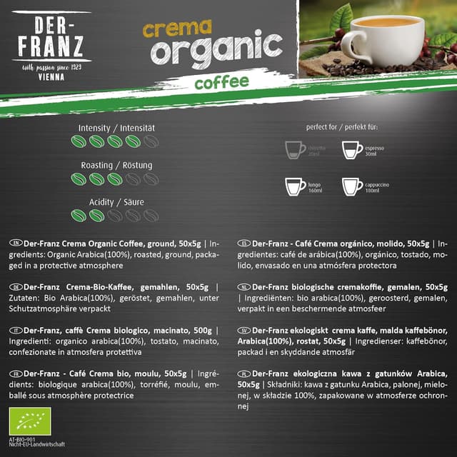 Detalle de Der-Franz Kaffee Pack (ganze Bohne) – 6 x 500 g für Crema, Espresso, Melange & mehr