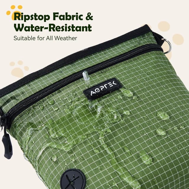 Detalle de AGPTEK sac à friandises pour chien avec fermeture magnétique et compartiments amovibles, vert