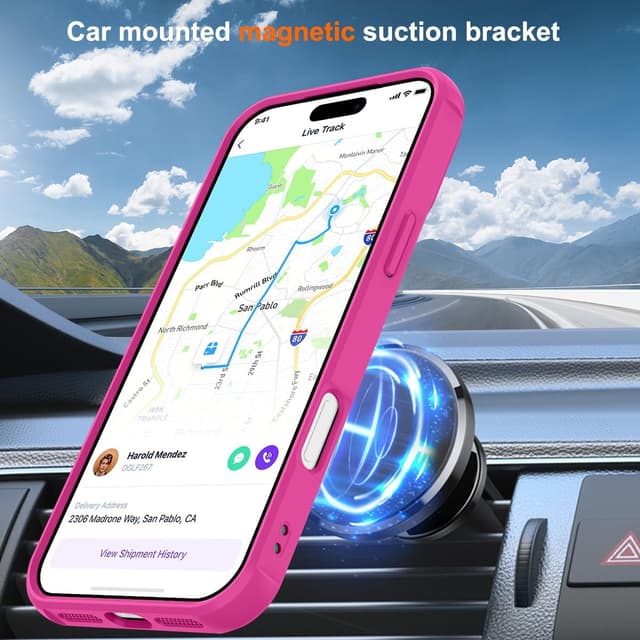 Detalle 2 de CHAOFEnG Magnetic Compatible iPhone 17 Pro Max Case with Ring Stand (Rose Red)