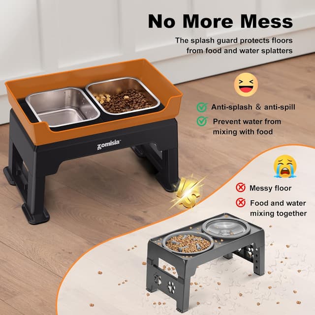 Detalle 2 de ZOMISIA Hundenapf erhöht 6-fach höhenverstellbar (3-in-1) mit Slow-Feeder und 2 Edelstahlschalen, 1,6 l