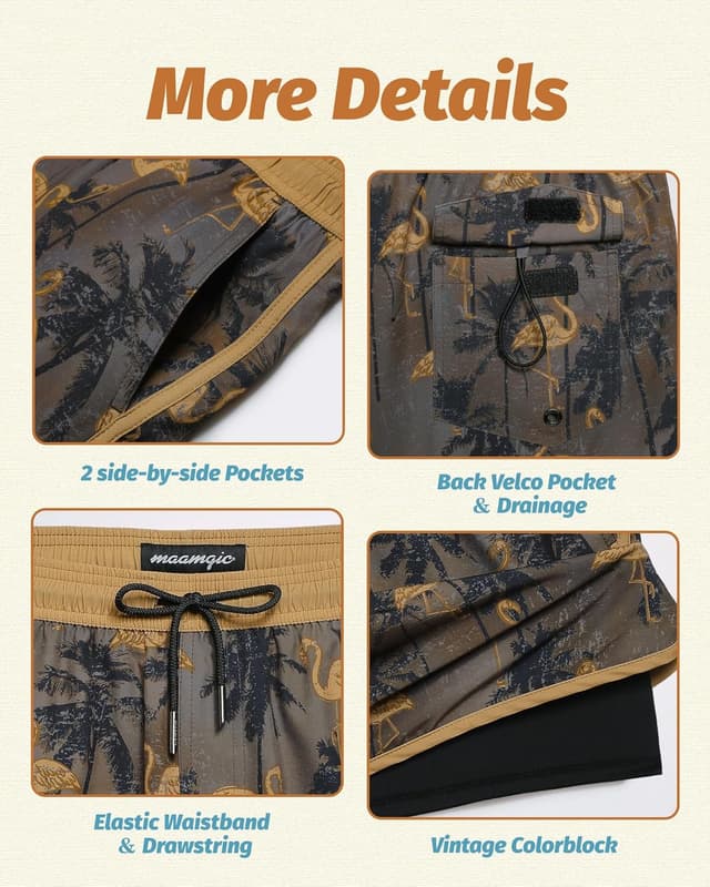 Detalle 2 de MaaMgic Herren-Badehose mit Kompressions-Badefutter (2-in-1) im Vintage-Classic Look