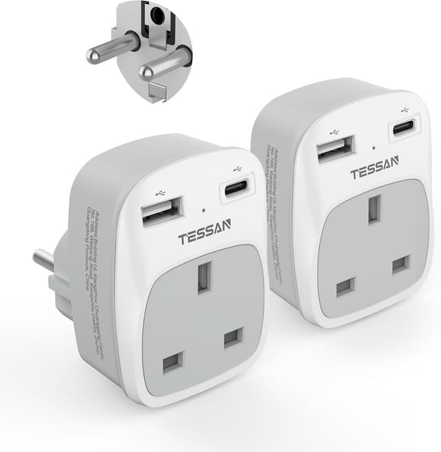 Detalle de TESSAN UK to European Plug Adapter 2-Pack