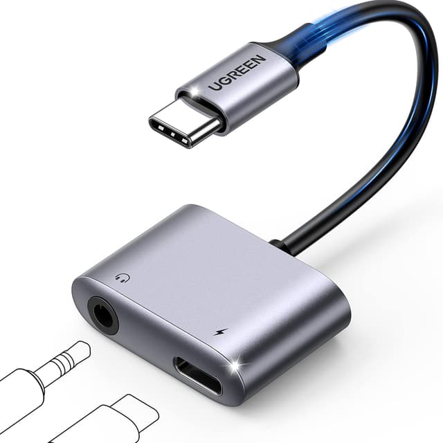 Detalle de UGREEN USB C Aux splitter 60W DAC
