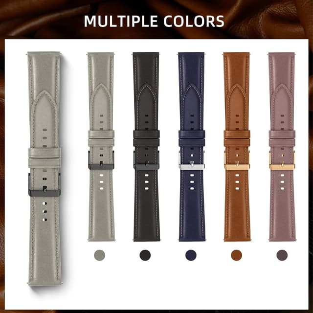 Detalle 2 de LanQii Lederarmband (22 mm) für Amazfit Active Max, T-Rex 3 Pro & mehr – Hellgrau