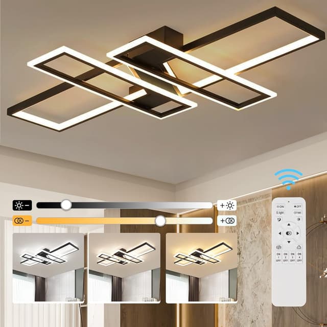 Detalle de EIDISUNY 94W Dimmable Rectangle LED Ceiling Light with Remote (Black)