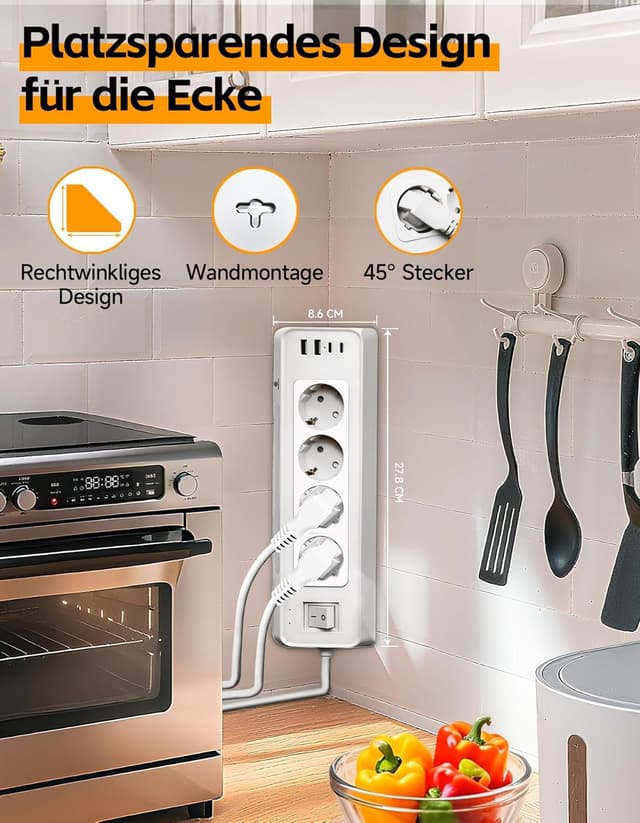 Detalle 2 de Comyan Ecksteckdose Küche 3680 W 4 Fach