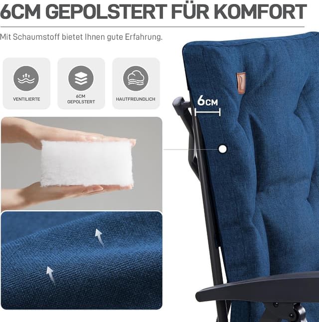 Detalle 1 de EVER ADVANCED Campingstuhl faltbar mit 4-fach verstellbarer Rückenlehne bis 150 kg, gepolstert (6 cm) & Getränkehalter