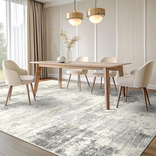 Detalle 2 de smiry Moderner abstrakter Teppich für Wohnzimmer, 160x220 cm, waschbar & rutschhemmend (Beige)