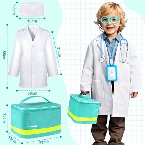 Thumbnail 7 de Perbabe Maletín médico de madera con estetoscopio real y kit de rol (32 piezas) para niños