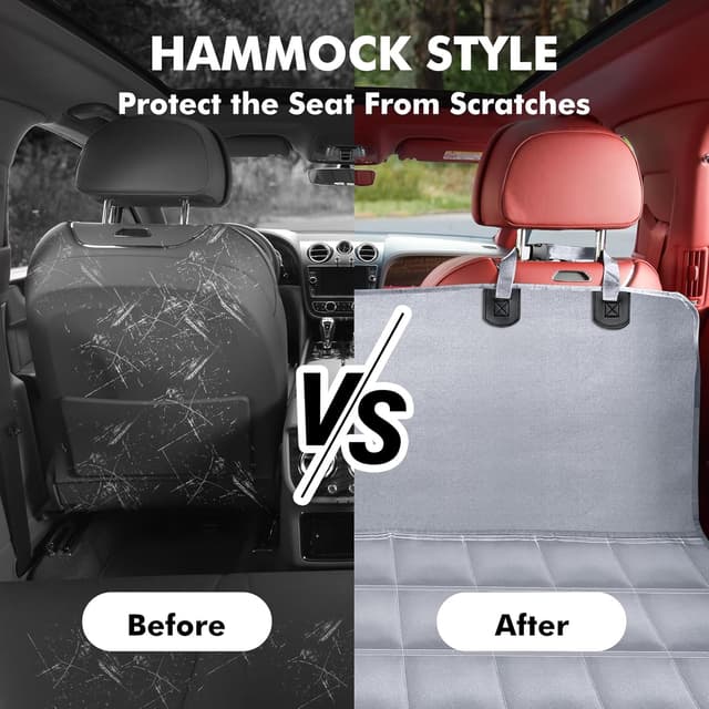 Detalle de Hopidogie Dog Car Seat Cover 4-in-1 – 100% Waterproof, Scratchproof & Nonslip Hammock for Back Seats (Grey)