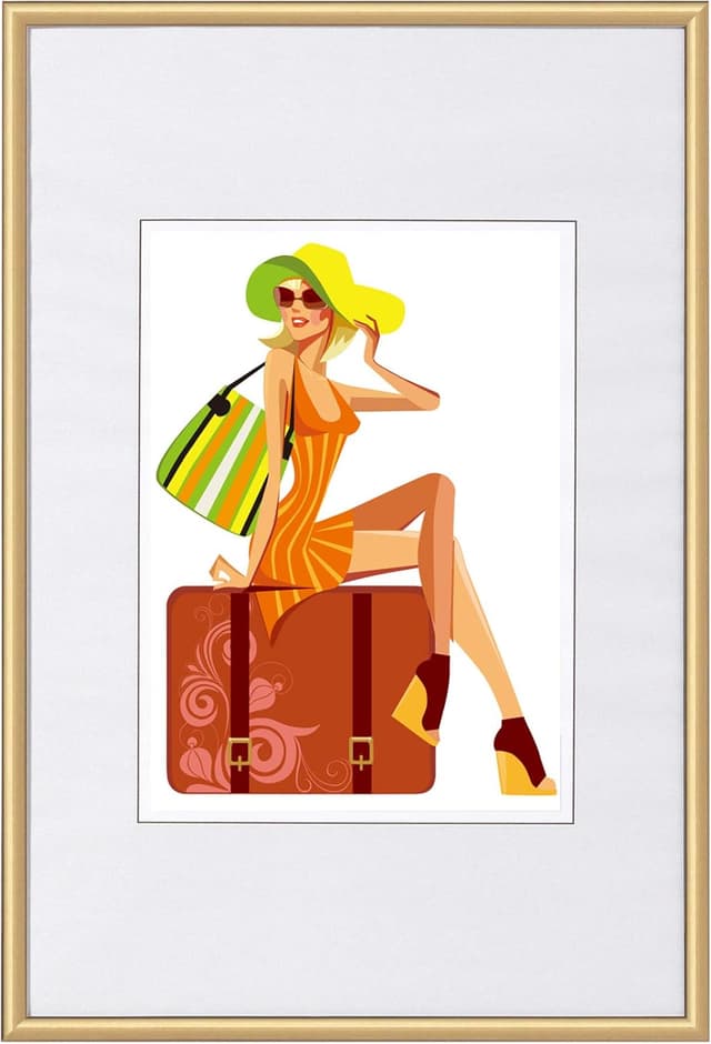 Detalle de WOLTU Cadre photo 15x20 cm avec passe-partout en plastique (or) : pose horizontale ou verticale