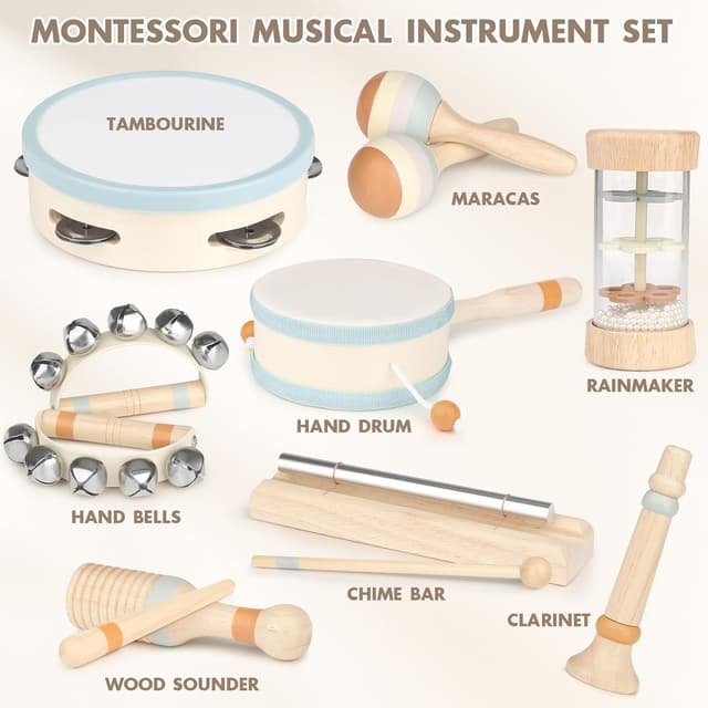 Detalle 2 de Kids Wooden Musical Instrument Set (Maracas, Drum, Tambourine & More) for Toddlers