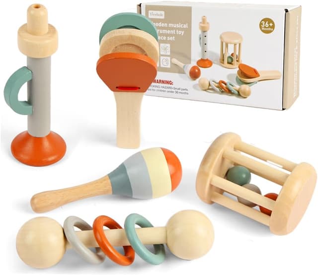 Detalle de Aolso Wooden Musical Toys Set (5 pcs) Maracas for Kids