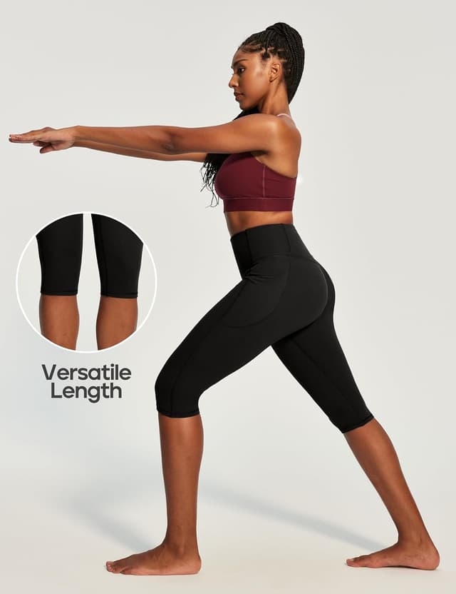 Detalle de Heathyoga Capri Leggings with Pockets for Women (Tummy Control, Knee-Length)