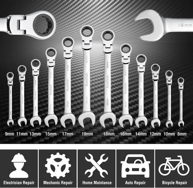 Detalle 2 de DURATECH llaves trinquete 12 piezas 8-19 mm