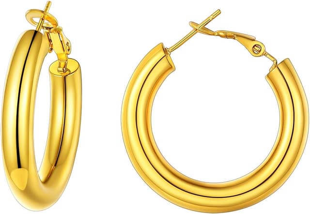 Detalle de FindChic Créoles acier inoxydable femme 20/30/40/60/80 mm — argenté, doré ou noir, fermoir à homard