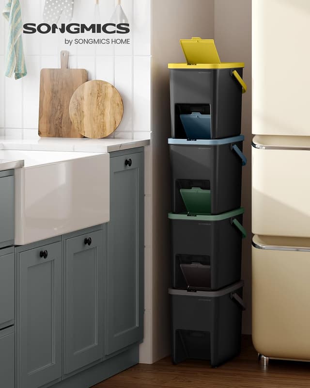 Thumbnail 1 de SONGMICS Cubo de Basura 4 Unidades 20 L apilables color amarillo azul marrón verde